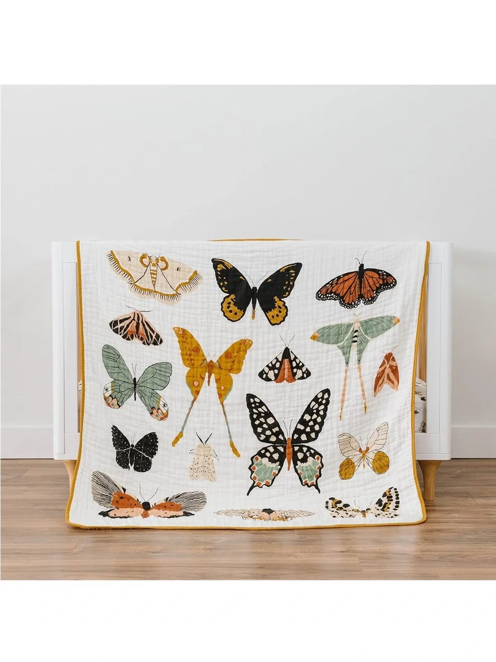 Clementine Kids Butterfly Print Quilt with Mustard Trim - Nursery Bedding